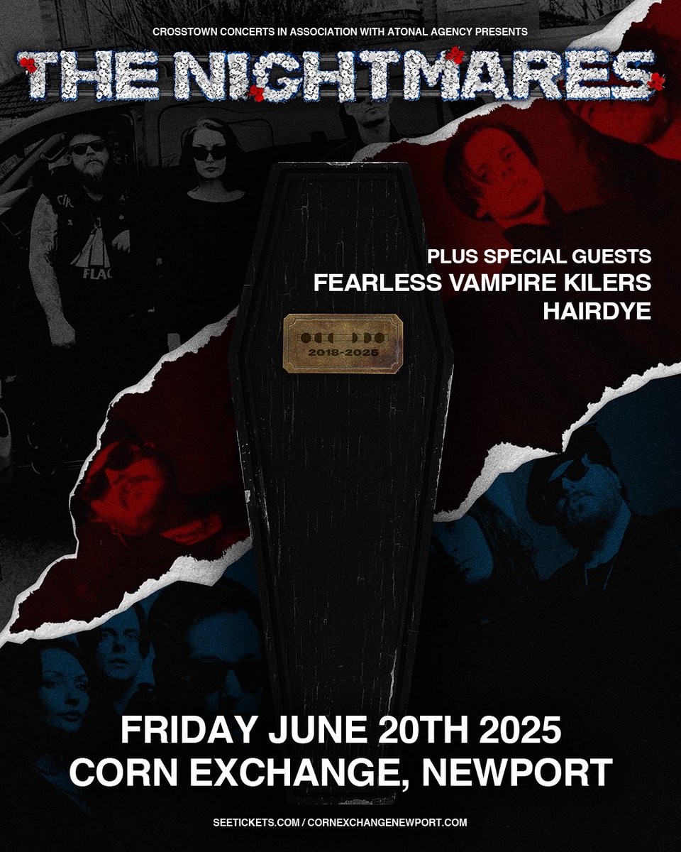 THE NIGHTMARES (@thenightmaresuk) on Twitter photo SUPPORT ANNOUNCEMENT!
Joining us for our final show at <a href="/Cornexchangenpt/">Corn Exchange, Newport</a> will be the incredible <a href="/fvkillers/">Fearless Vampire Killers</a>, along with Newports newest punks, HAIRDYE.
Pay day has arrived, so get your tickets today! 🖤🩵
linktr.ee/TheNightmares
📷 by Tom Damsell SUPPORT ANNOUNCEMENT!
Joining us for our final show at <a href="/Cornexchangenpt/">Corn Exchange, Newport</a> will be the incredible <a href="/fvkillers/">Fearless Vampire Killers</a>, along with Newports newest punks, HAIRDYE.
Pay day has arrived, so get your tickets today! 🖤🩵
linktr.ee/TheNightmares
📷 by Tom Damsell