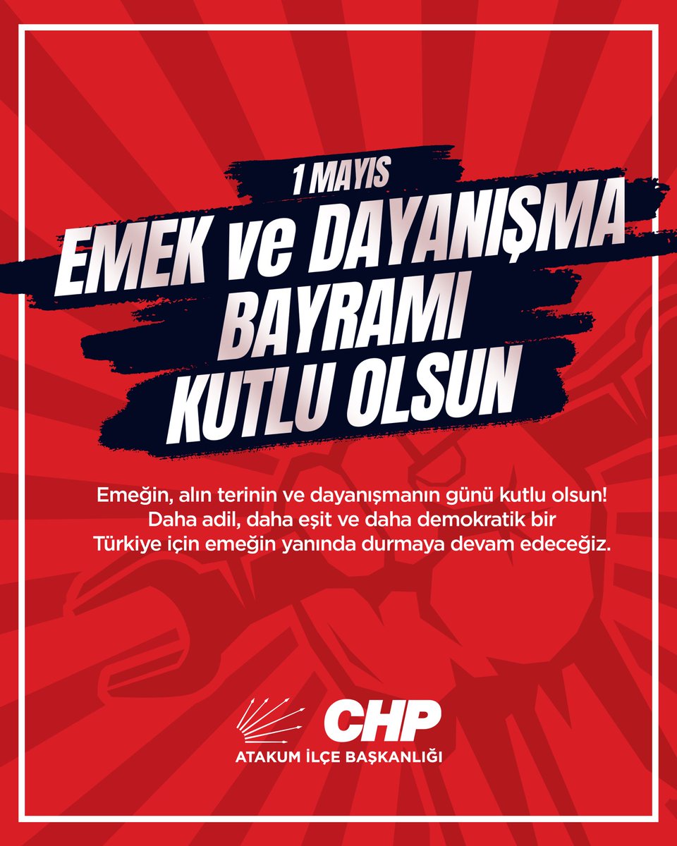 Emeğin Bayramı 
1 Mayıs 2025 Persembe günü (yarın) saat 11:30'da tüm örgütümüz ile beraber Çiftlik Caddesi ŞEHİR KULÜBÜ önünde, İL BAŞKANLIĞI pankartımız ardında  buluşuyoruz.
Çiftlik Caddesi'nden Shell Kavşağı miting toplanma noktasına (Ray Apartmanı önü) yürüyoruz.

Emek  ve