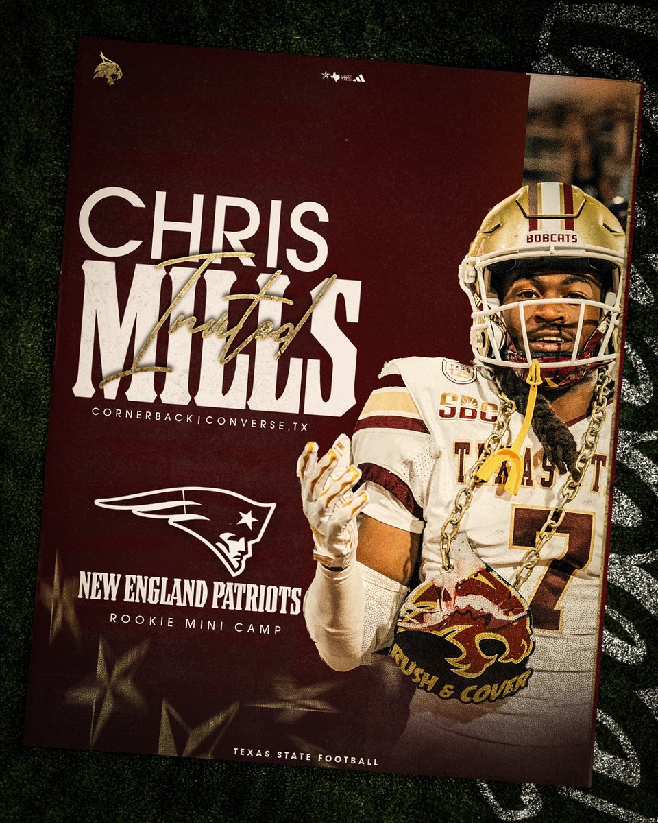 Texas State Football (@txstatefootball) on Twitter photo Congrats
<a href="/ChrisMills_17/">Chris Mills II</a> on getting invited to New England Patriots
Mini campโผ๏ธ
#EatEmUp | #ProCats Congrats
<a href="/ChrisMills_17/">Chris Mills II</a> on getting invited to New England Patriots
Mini campโผ๏ธ
#EatEmUp | #ProCats
