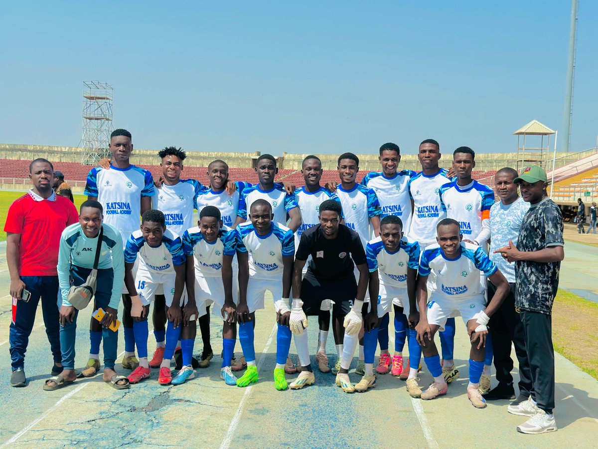 Katsina Football Academy squad ready for action at Ahmadu Bello Stadium, Kaduna — representing with pride during the scouting program organized by Next Level Global Recruitment and Sabon Kawo FA, facing off against Kada Warriors.
