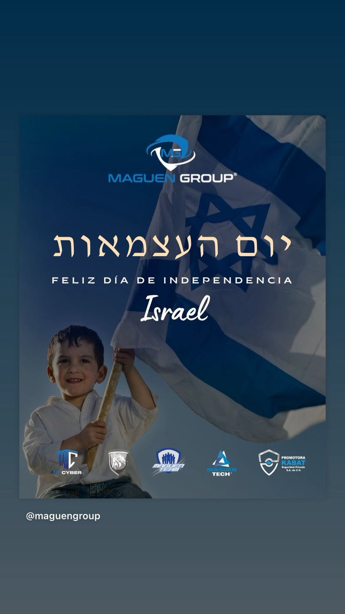 MaguenTeam's tweet photo. Hoy nos unimos en la conmemoración de la  independencia de Israel, una nación con una historia marcada por la fuerza, la esperanza y la construcción de un futuro en unidad.
¡Feliz Yom HaAtzmaut
#maguengroup #maguenteam #seguridaddragon #mtcyber #promotorakabat #maguentech https://t.co/QAMZgoupe4