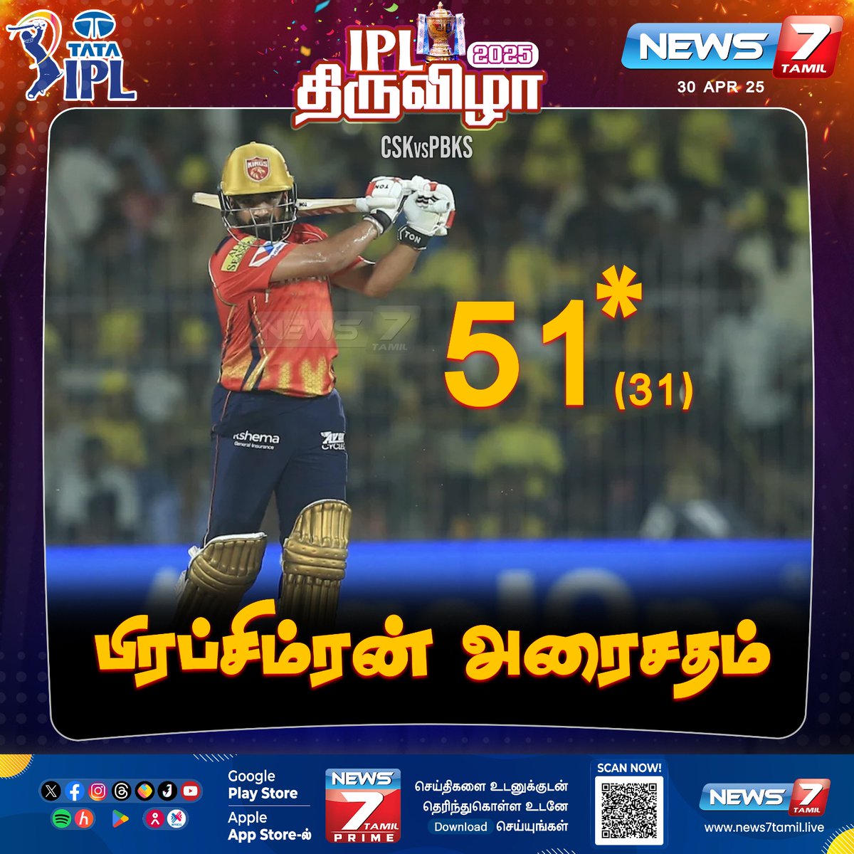 news7tamil's tweet image. பிரப்சிம்ரன் அரைசதம்

news7tamil.live | #PrabhsimranSingh | #MSDhoni | #ChennaiSuperKings | #CSK | #ShreyasIyer | #PunjabKings | #PBKS | #CSKvsPBKS | #CSKvPBKS | #PBKSvsCSK | #PBKSvCSK | #IPL2025 | #News7Tamil | #News7TamilUpdates