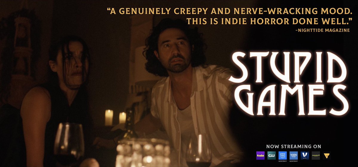 Stupid Games (@stupidgamesfilm) on Twitter photo “A genuinely creepy and nerve-wracking mood. This is indie horror done well.” - <a href="/NightTideMag/">NightTide Magazine</a>
#StupidGames is now streaming across various platforms. Come play a game with us 🎲🎲 “A genuinely creepy and nerve-wracking mood. This is indie horror done well.” - <a href="/NightTideMag/">NightTide Magazine</a>
#StupidGames is now streaming across various platforms. Come play a game with us 🎲🎲