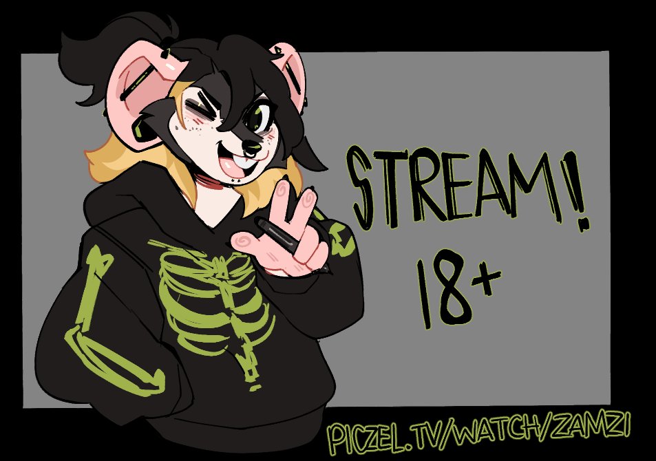 Streamin'! 
Also open for in-stream comms 
piczel.tv/watch/Zamzi 
zamzi.crd.co/#prices
If interested in a slot, just DM me in-stream/discord with details o7