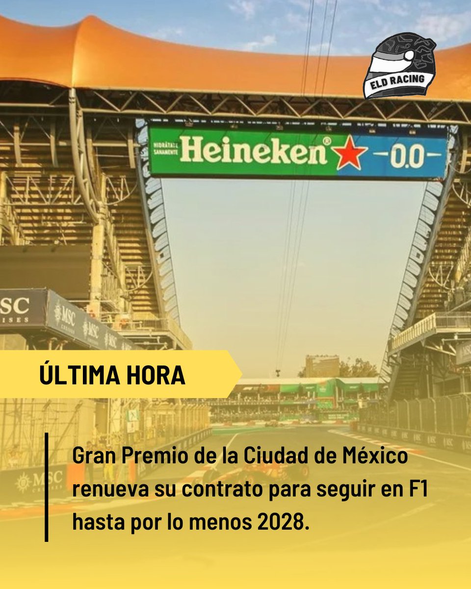 EldRacing's tweet photo. #ELDRacing
#MiamiGP 🇺🇸 #MexicoGP 🇲🇽 #ÚltimaHora
¡La #F1ESTA se queda en casa por 3 años más!
El Gran Premio de la Ciudad de México renueva contrato para seguir teniendo Fórmula 1 hasta al menos 2028 en el Autódromo Hermanos Rodríguez 
#F1xELD https://t.co/tbe7fnaJcd
