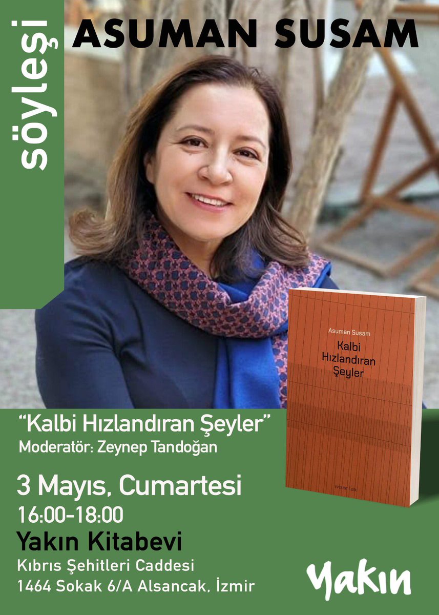 Ve “şair” konuğumuz oluyor. “Kalbi Hızlandıran Şeyler”den konuşulacak. Bahara yakışan bir Cumartesi önerisi daha.. 

<a href="/asumansus/">asuman susam</a>
