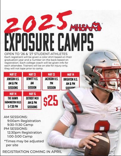 Registration is open for the <a href="/MHSAA/">MHSAA</a> Exposure Camps!  Be sure to get registered! #BlueChipBulldogs <a href="/oldballcoach4/">old ball coach/Noel Dean</a>