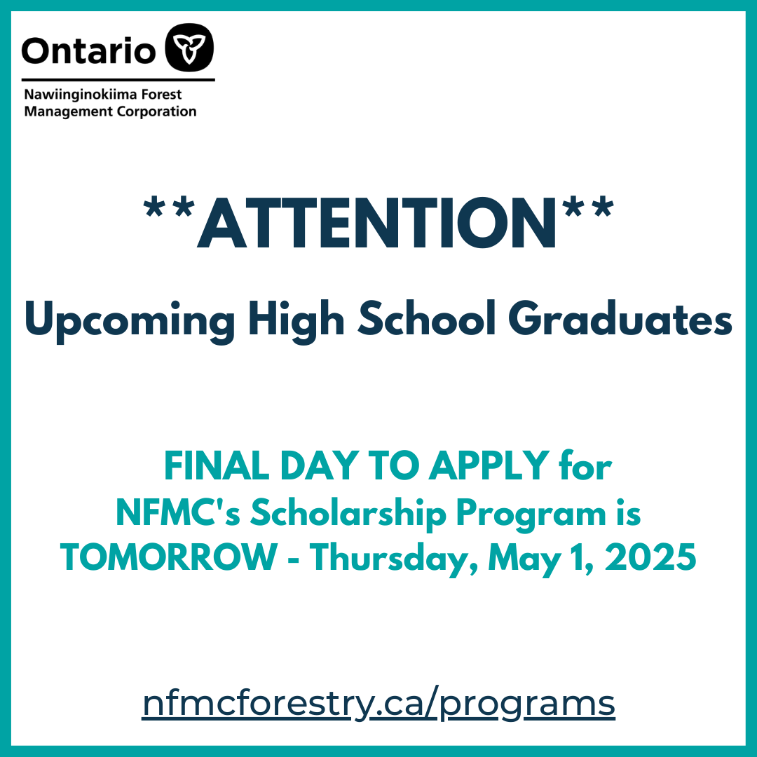 NFMCForestry's tweet image. ***NFMC High School Scholarship Deadline Reminder***
Thursday, May 1, 2025 (11:59pm)

Apply today @ nfmcforestry.ca/programs

#scholarships #highschool #supportinglocalcommunities #forestry