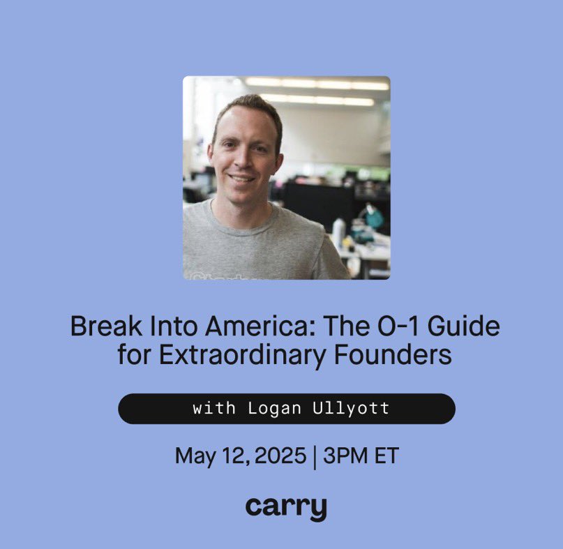 Looking to move to the US? Expand your company in America? 

Doing this cool event with the team at <a href="/carryhq_/">Carry</a> in a few weeks.

We’ll chat O-1s, company requirements, building credentials.

We won’t talk about break-ins, trespassing, or how to climb a fence. 

Sign up here: