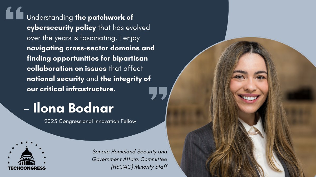💡 Ilona is a #data scientist serving her committee with insights on data-driven systems &amp; tools that reinforce national security while promoting innovation. 

Read about her background and work here: techcongress.io/blog/2025-plac…