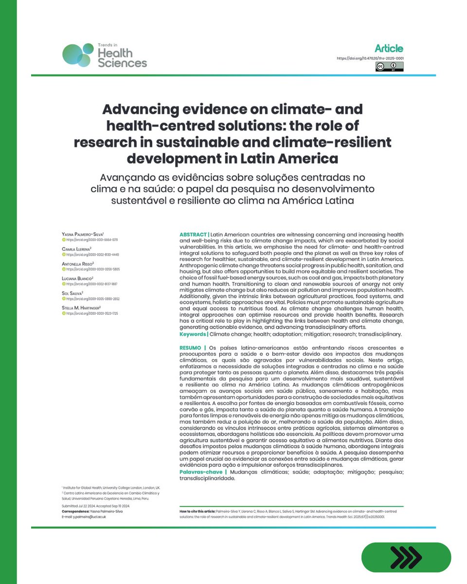 ClimaUpch's tweet image. 🌎🩺 Tenemos nuevo artículo sobre salud y cambio climático en América Latina

Los países latinoamericanos enfrentan riesgos crecientes para la salud y el bienestar debido al cambio climático, agravados por desigualdades sociales.

En esta publicación resaltamos: