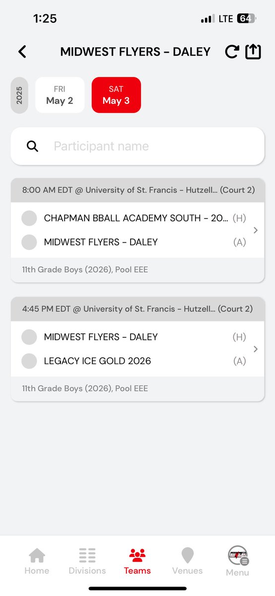 Schedule for this weekend. Excited to play against some high level competition.