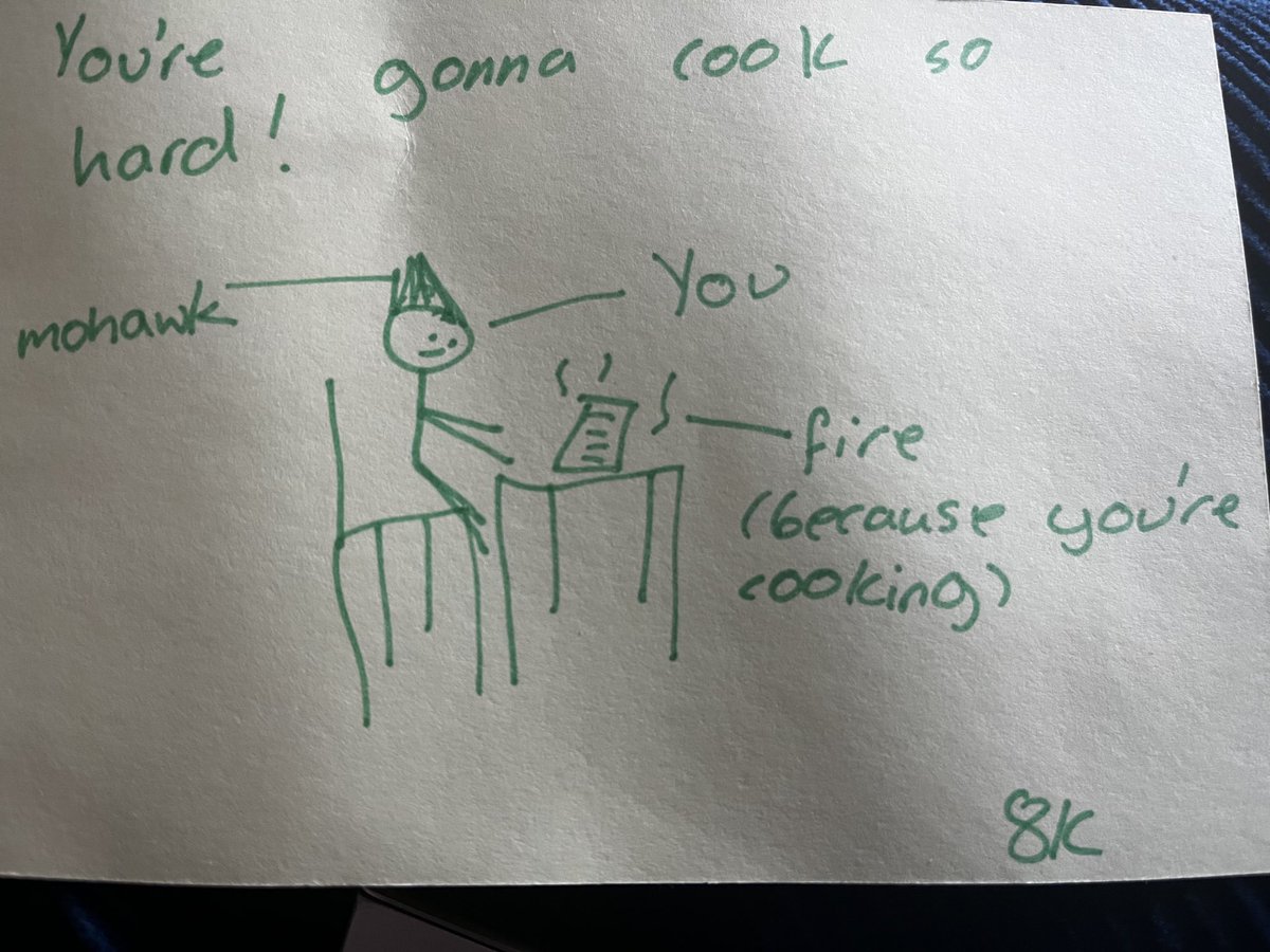 Eldest’s school got Y7/8 to write motivational postcards for Y11. This is an absolute masterpiece