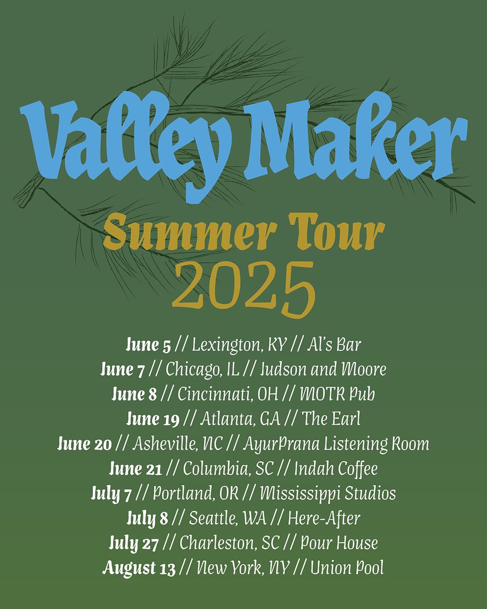 valleymaker's tweet image. Summer tour update: added shows in Lexington, KY and Charleston, SC! Tickets are on sale for all shows at valleymakermusic.com/tour
