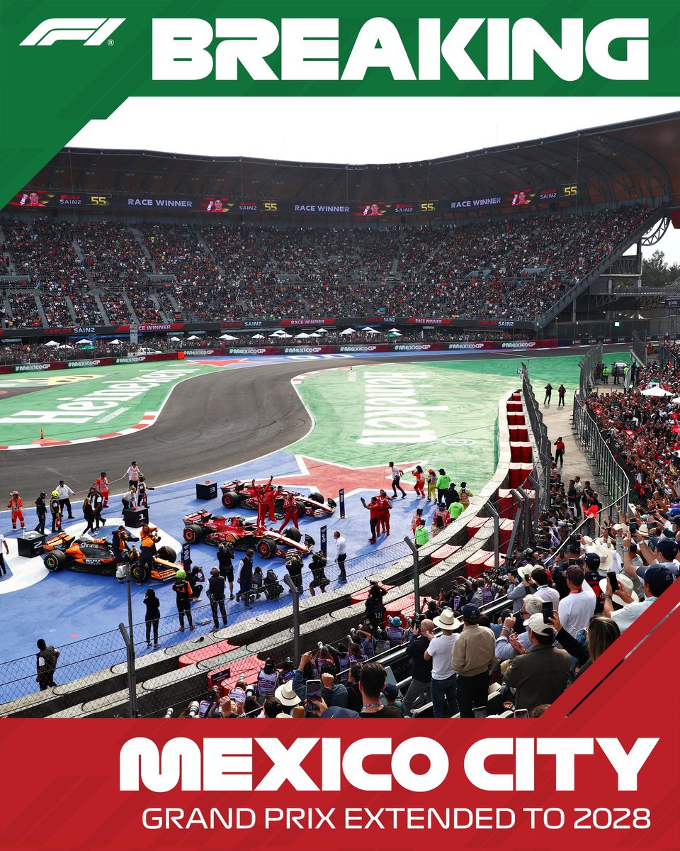 #F1 | México extiende su contrato con la <a href="/F1/">Formula 1</a> y tendrá continuidad en el calendario hasta 2028 👏🏻🇲🇽

#F1 #Formula1 #MexicoGP