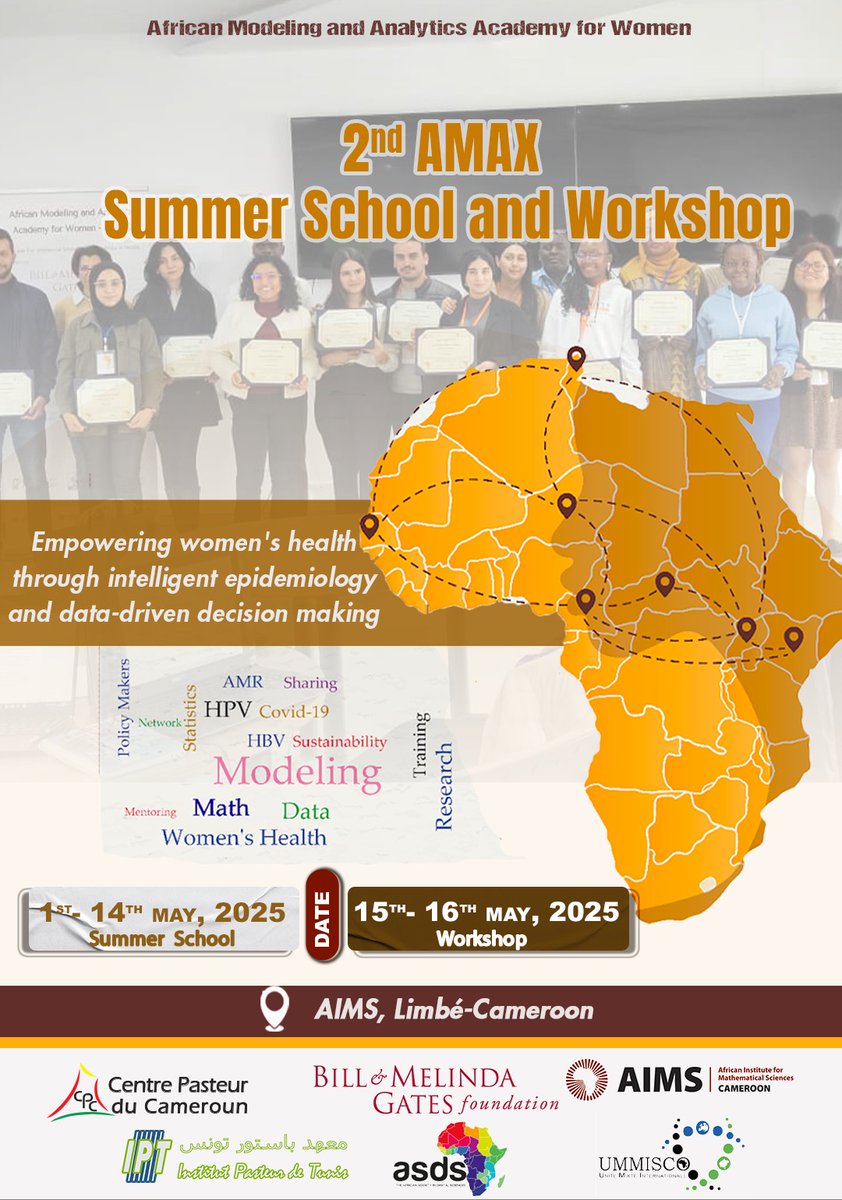 [𝐒𝐚𝐯𝐞 𝐭𝐡𝐞 𝐝𝐚𝐭𝐞]
📌📌l'Institut Africain des Sciences Mathématiques (AIMS) de Limbé-Cameroun accueille du 𝟏𝐞𝐫 𝐚𝐮 𝟏𝟔 𝐦𝐚𝐢 𝟐𝟎𝟐𝟓, la 2e école d’été et l' atelier AMAX.