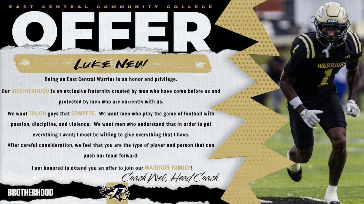 Luke New (@big_luke77) on Twitter photo #AGTG After a great conversation with <a href="/Coach_Luther/">Coach Ben Luther 🏈🥞‼️</a>, I’m honored and very thankful to have received an offer to play football for <a href="/eccc_football/">East Central Warrior Football 🏈</a>! <a href="/Coach_Webster2/">Jonathan J. Webster</a> <a href="/CoachDDuggan/">David Duggan</a> <a href="/shayhodge3/">Shay Hodge™</a> <a href="/CoachAlkire/">Chase Alkire</a> <a href="/case_cook/">Case Cook</a> <a href="/Coach_Brinson_/">CoachBrinson_</a> <a href="/JARaiderFB/">JA Raider Football</a> <a href="/warren_rowan/">Warren Rowan</a> #AGTG After a great conversation with <a href="/Coach_Luther/">Coach Ben Luther 🏈🥞‼️</a>, I’m honored and very thankful to have received an offer to play football for <a href="/eccc_football/">East Central Warrior Football 🏈</a>! <a href="/Coach_Webster2/">Jonathan J. Webster</a> <a href="/CoachDDuggan/">David Duggan</a> <a href="/shayhodge3/">Shay Hodge™</a> <a href="/CoachAlkire/">Chase Alkire</a> <a href="/case_cook/">Case Cook</a> <a href="/Coach_Brinson_/">CoachBrinson_</a> <a href="/JARaiderFB/">JA Raider Football</a> <a href="/warren_rowan/">Warren Rowan</a>