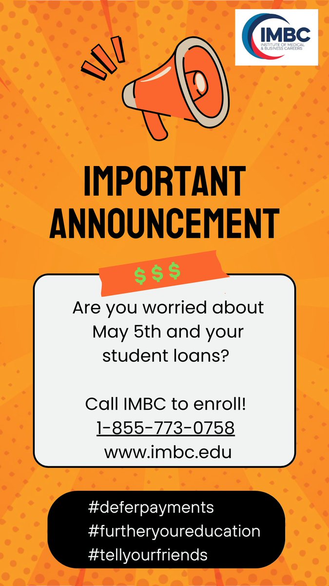 IMBCEDU's tweet image. Worried about May 5th and your student loans?

 #StudentLoans #CollegeDebt #EducationFunding