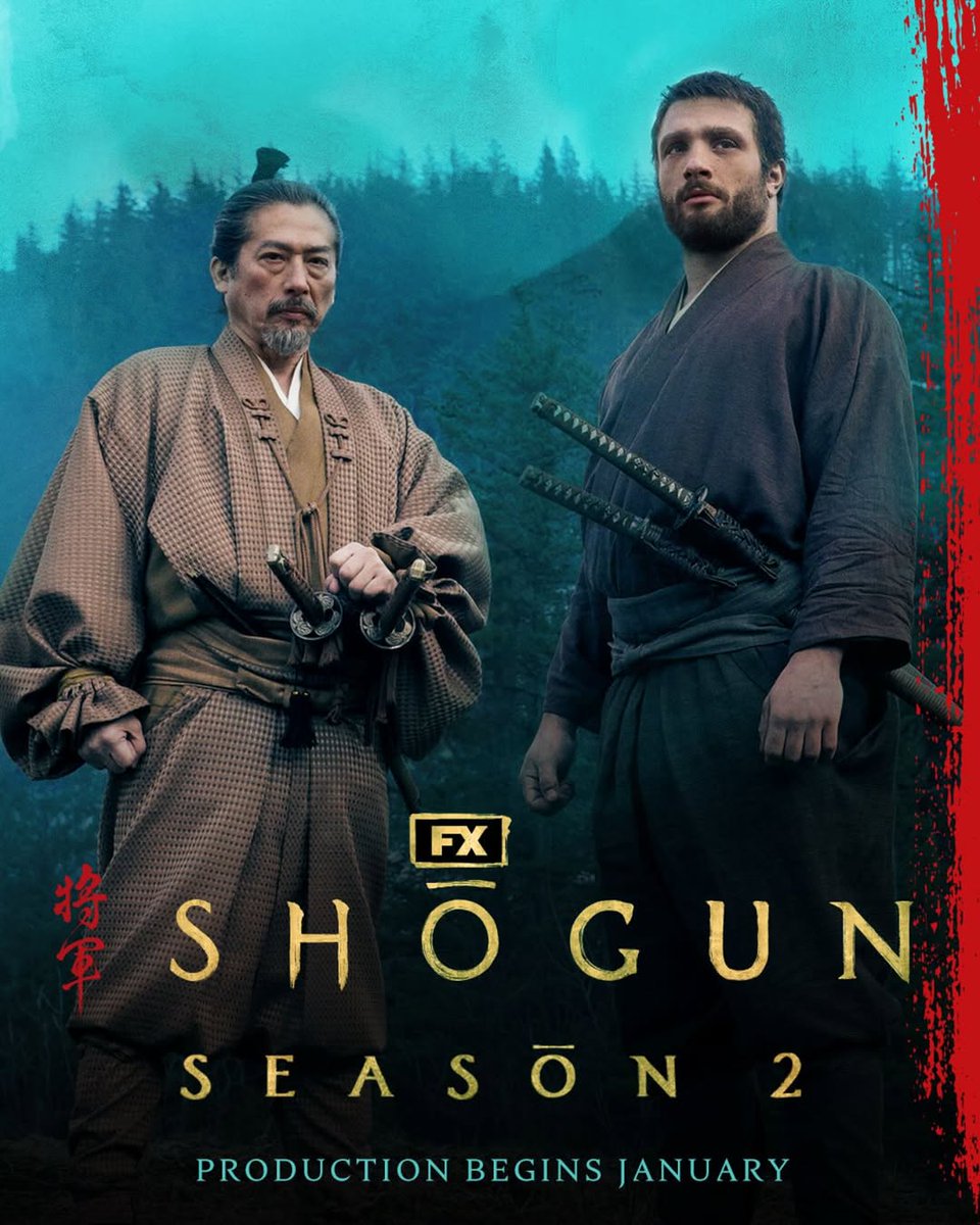 #Shōgun: Season 2 will begin production in January.

Hiroyuki Sanada and Cosmo Jarvis are set to return.