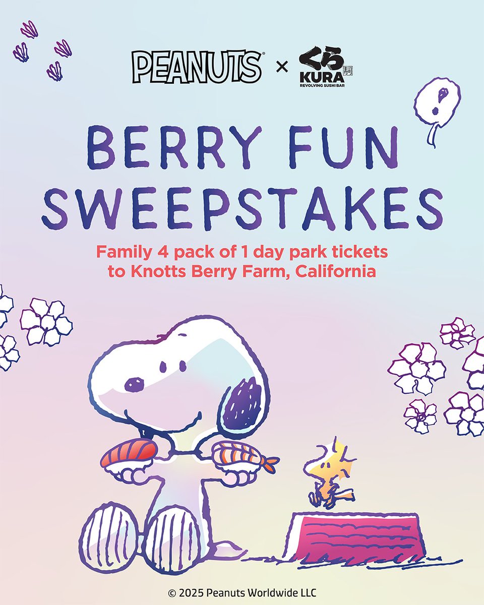 🍓 Get ready for a Berry Fun experience with Kura Sushi! We're giving away a Family 4-Pack of 1-Day Park Tickets to Knott’s Berry Farm (CA)! 🎟️

👉 For more details visit kurasushi.com/berryfunsweeps… 

#revolvingsushi #conveyorbeltsushi