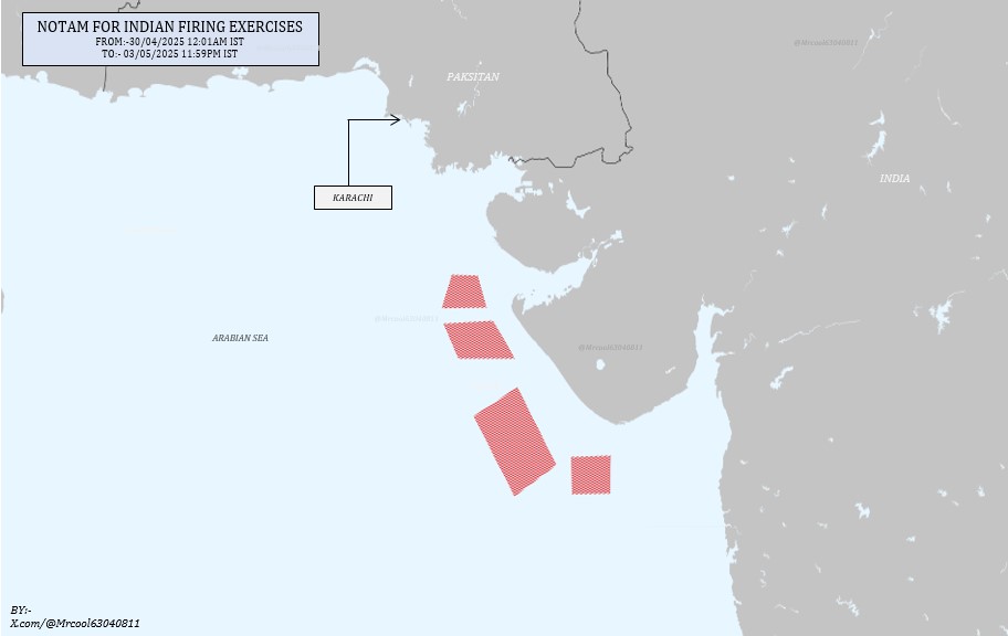 Multiple Notams have been issued for firing exercises off the coast of Gujarat.