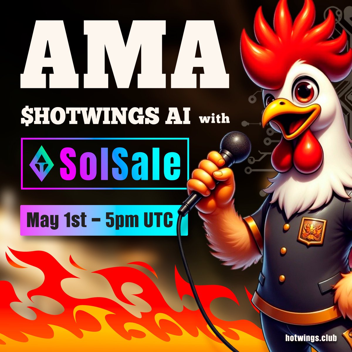 HotWingsCoin's tweet photo. 💎 HOTWINGS AI AMA ANNOUNCEMENT 💎

We're proud to announce the AMA with HotWings AI.
The AMA is taking place tomorrow at 5pm UTC! 🕗

🎙 Venue: https://t.co/yGPU6lCLIF

✅ Fair launch link: https://t.co/MwzcdX4GEN

🎁  AMA Giveaway 🎁
2x25 USDT for best questions 
2x25 USDT for random listeners

HotWings AI isn’t just hype—it’s a Hybrid AI Token combining AI-driven marketing, investor protection, and real utility to create a smarter crypto ecosystem. 🔥

📱  Check them out at: https://t.co/72IrIM8P1y

___________
Website | Telegram | X