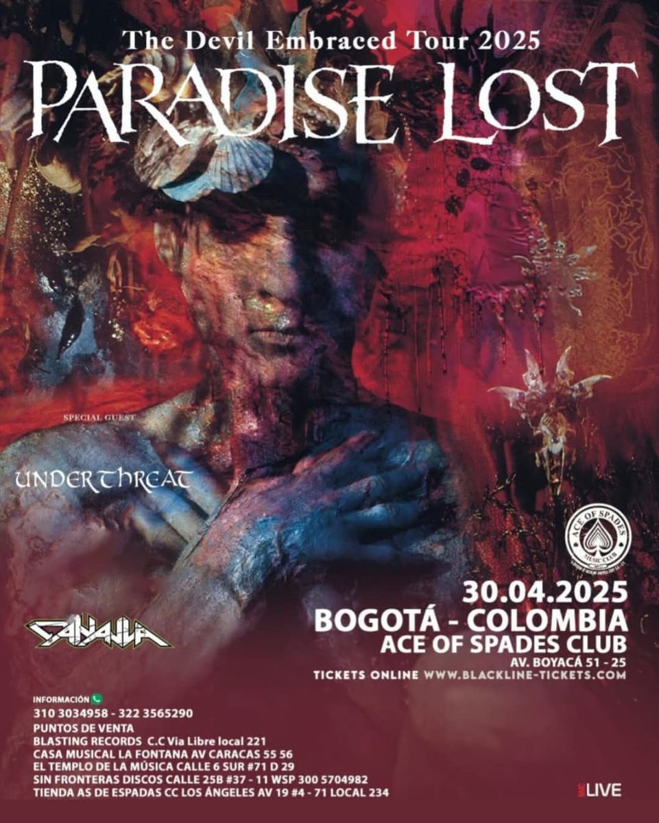 Hoy  Paradise Lost junto a UNDER THREAT en  Bogotá Entradas en taquilla o en: blackline-tickets.com