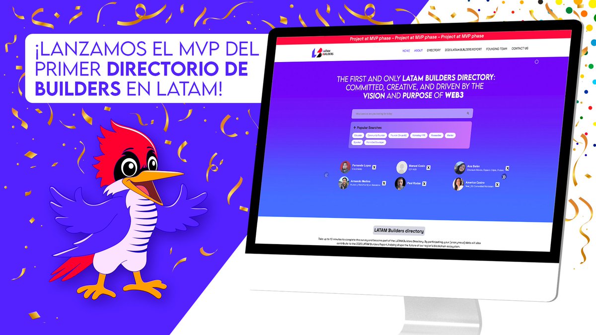Latam Builders (@latambuilders) on Twitter photo ¡Lanzamos el MVP del primer directorio de builders en LATAM 🌎!
En la semana del <a href="/ETHCincoDeMayo/">ETH Cinco De Mayo 🔜 Hackathon</a>, traemos buenas noticias.
📈 La demanda fue enorme, por eso iremos publicando builders poco a poco.
🧵👇 ¡Lanzamos el MVP del primer directorio de builders en LATAM 🌎!
En la semana del <a href="/ETHCincoDeMayo/">ETH Cinco De Mayo 🔜 Hackathon</a>, traemos buenas noticias.
📈 La demanda fue enorme, por eso iremos publicando builders poco a poco.
🧵👇