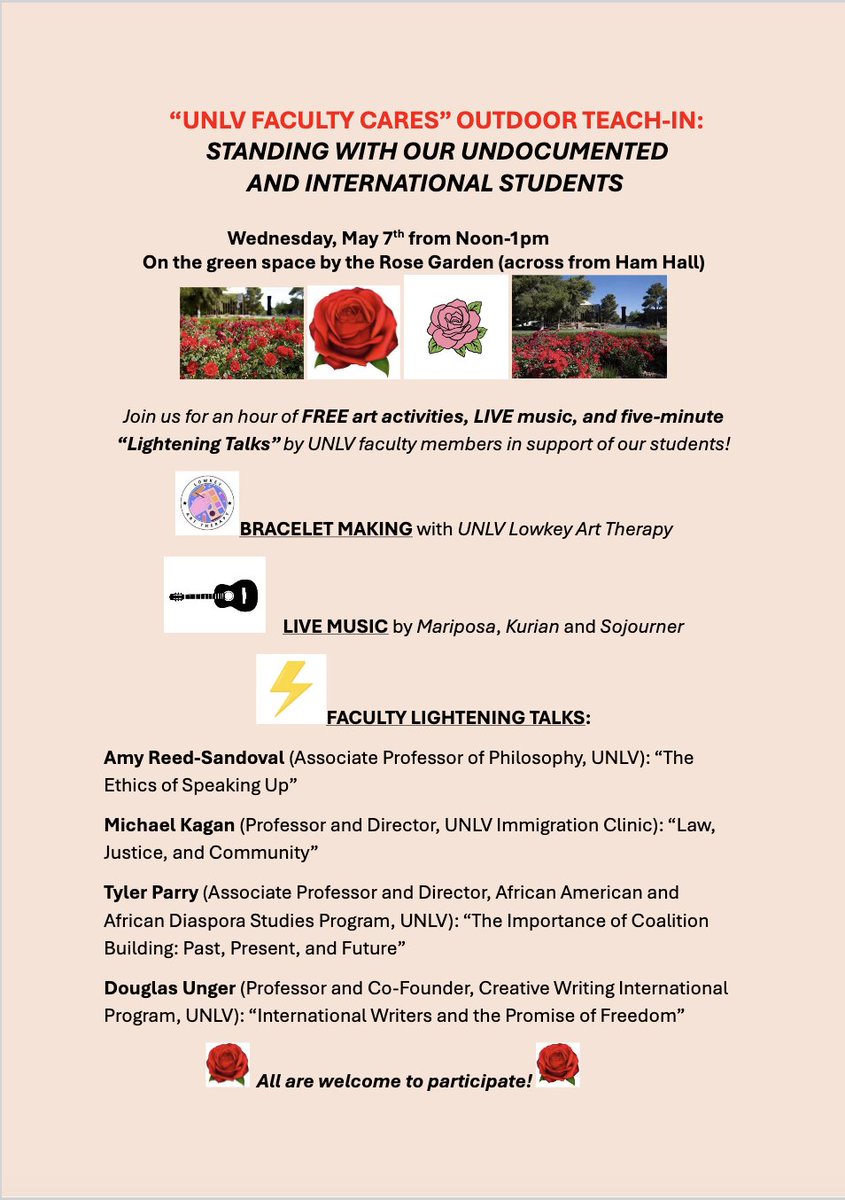 If you find yourself in or around UNLV on May 7, I invite you to please join us to provide support for our student community from 12pm-1pm. 

Further info about the event is found on the flyer below. Hope to see a few folks there!