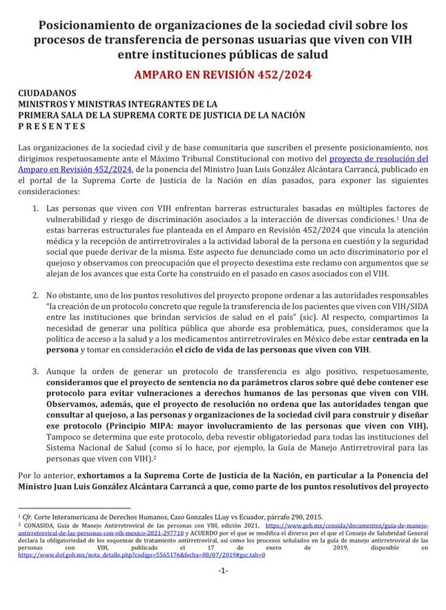 AHF México #AHFMX (@ahf_mexico) on Twitter photo ⚖️👨🏻⚖️ Organizaciones de la sociedad civil, presentan posicionamiento ante la <a href="/SCJN/">Suprema Corte</a>, sobre los procesos de transferencia de personas usuarias que viven con #VIH entre instituciones públicas de salud (AMPARO EN REVISIÓN 452/2024), consulta el posicionamiento completo aquí: ⚖️👨🏻⚖️ Organizaciones de la sociedad civil, presentan posicionamiento ante la <a href="/SCJN/">Suprema Corte</a>, sobre los procesos de transferencia de personas usuarias que viven con #VIH entre instituciones públicas de salud (AMPARO EN REVISIÓN 452/2024), consulta el posicionamiento completo aquí:
