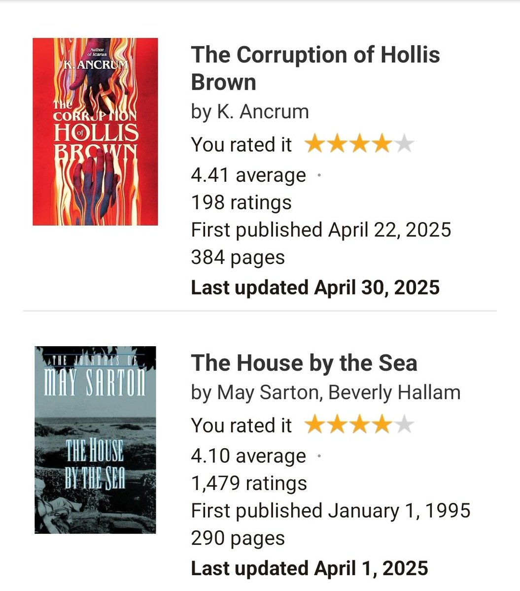 april wrap up! (the house by the sea should not even count cause i started that in FEBRUARY)
ty k. ancrum for saving me from my reading slump, i'll def post a review later