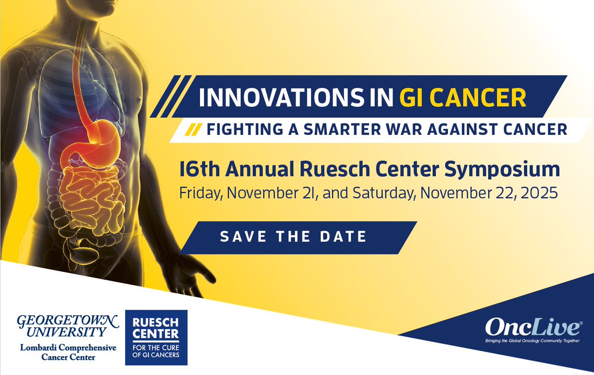 Cure GI Cancers (@rueschcenter) on Twitter photo Save the Date for the 16th Annual Ruesch Center Symposium- Nov 21-22, 2025! <a href="/LombardiCancer/">Georgetown Lombardi</a> <a href="/MedStarGUH/">MedStar Georgetown</a> <a href="/OncLive/">OncLive.com</a> Save the Date for the 16th Annual Ruesch Center Symposium- Nov 21-22, 2025! <a href="/LombardiCancer/">Georgetown Lombardi</a> <a href="/MedStarGUH/">MedStar Georgetown</a> <a href="/OncLive/">OncLive.com</a>