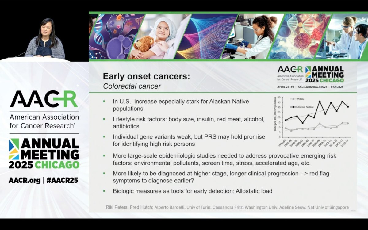 fireflyann's tweet photo. Dr. Scarlet Gomez, UCSF at #AACR25 Plenary Highlights session

Early Onset Colorectal cancer

#EAOCRC https://t.co/nm7VZJNVR5
