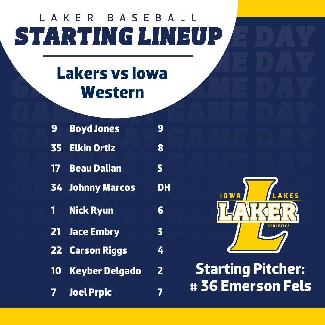 ☀️LAST HOME GAME DAY☀️

📍: Hess Limberg Field 
🆚: Iowa Western CC 
⏰: 1:00pm &amp; 4:00pm 
🎥: iowalakesathletics.com/webcast