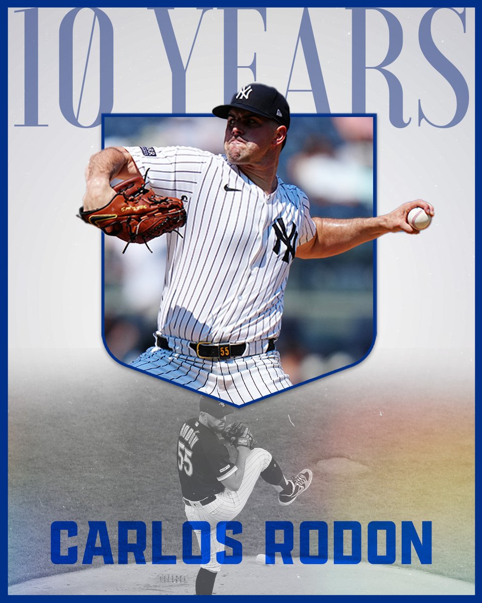 MLBPA's tweet photo. Carlos Rodón, an @NCStateBaseball product, is 78-66 with a 3.84 ERA and two All-Star appearances over career stops with the @whitesox, @SFGiants and @Yankees. He threw a no-hitter for Chicago against Cleveland on April 14, 2021. 

This month, Carlos was officially inducted to the 10 Years of Service Time fraternity! Congrats, Carlos.