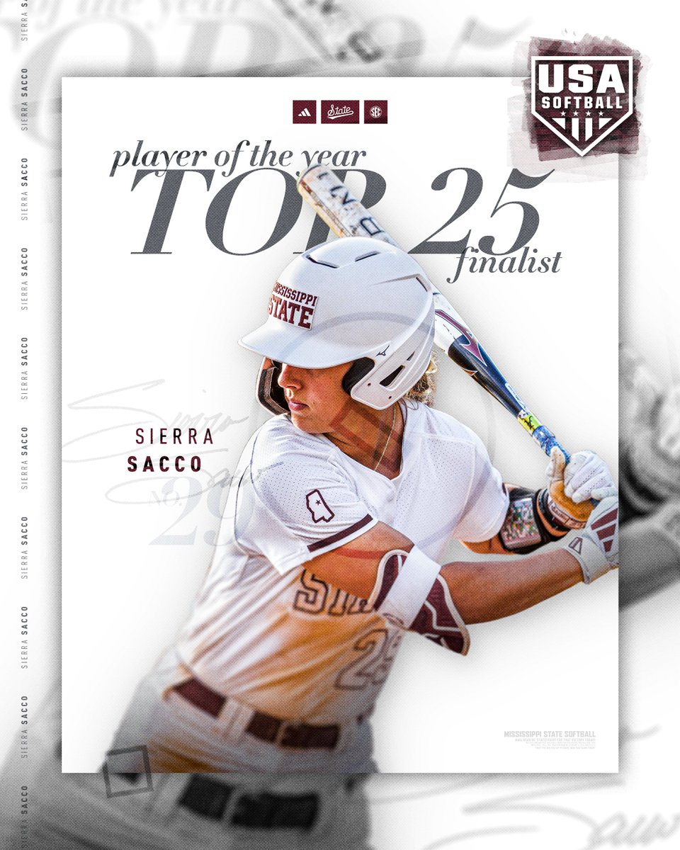 Mississippi State Softball (@hailstatesb) on Twitter photo One of 12 new pros last night. One of the Top 25 players in the nation today.
<a href="/SierraSacco_/">Sierra Sacco</a> has been selected as a Top 25 Finalist for the <a href="/USASoftball/">USA Softball</a> Collegiate Player of the Year Award!
📰 hailst.at/3Yo6Sve
#HailState🐶 One of 12 new pros last night. One of the Top 25 players in the nation today.
<a href="/SierraSacco_/">Sierra Sacco</a> has been selected as a Top 25 Finalist for the <a href="/USASoftball/">USA Softball</a> Collegiate Player of the Year Award!
📰 hailst.at/3Yo6Sve
#HailState🐶