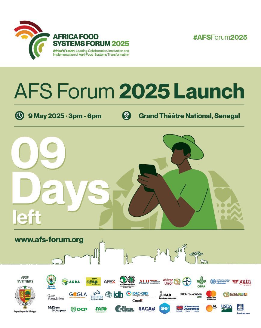 9 DAYS TO GO until the official launch of the Africa Food Systems Forum!

We’re excited to welcome policymakers, leading experts, and innovators to Dakar, Senegal, for a pivotal event that will set the stage for transforming Africa’s agri-food systems.

At the launch, expect