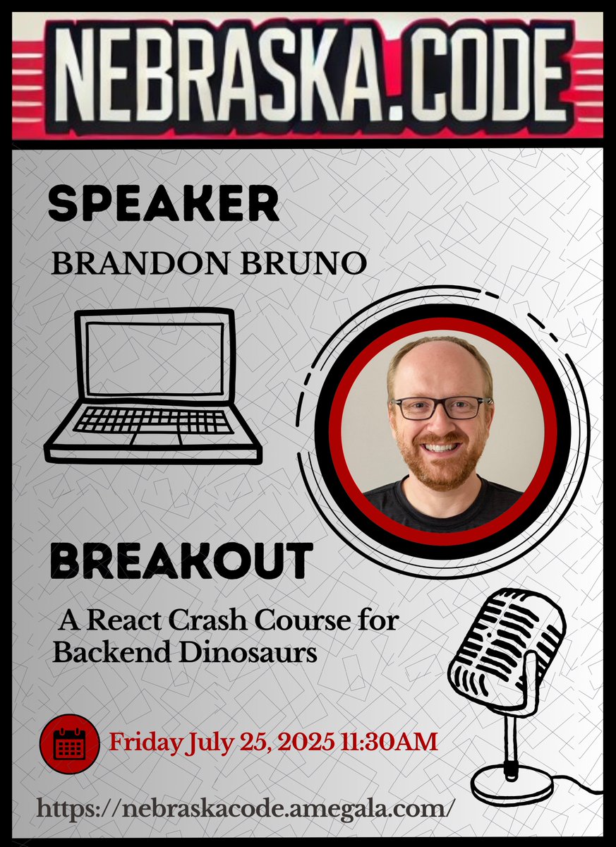Amegala (@amegala) on Twitter photo Brandon Bruno gives a 'A React Crash Course for Backend Dinosaurs' July 25th at Nebraska.Code().
nebraskacode.amegala.com
#React #Backend #DOTNET #MVC #WebSolutions #JavaScript #Nebraska <a href="/cb_mortgageteam/">Cornhusker Bank Mortgage</a> <a href="/nebraskamining/">Nebraska Mining</a> <a href="/CodeBlackTech/">Code Black Professional Tech Network</a> <a href="/CitySiouxFalls/">City of Sioux Falls</a> <a href="/midcloudcom/">Midwest Cloud Computing</a> <a href="/QATGlobal/">QAT Global - Quality. Agility. Technology.</a> Brandon Bruno gives a 'A React Crash Course for Backend Dinosaurs' July 25th at Nebraska.Code().
nebraskacode.amegala.com
#React #Backend #DOTNET #MVC #WebSolutions #JavaScript #Nebraska <a href="/cb_mortgageteam/">Cornhusker Bank Mortgage</a> <a href="/nebraskamining/">Nebraska Mining</a> <a href="/CodeBlackTech/">Code Black Professional Tech Network</a> <a href="/CitySiouxFalls/">City of Sioux Falls</a> <a href="/midcloudcom/">Midwest Cloud Computing</a> <a href="/QATGlobal/">QAT Global - Quality. Agility. Technology.</a>
