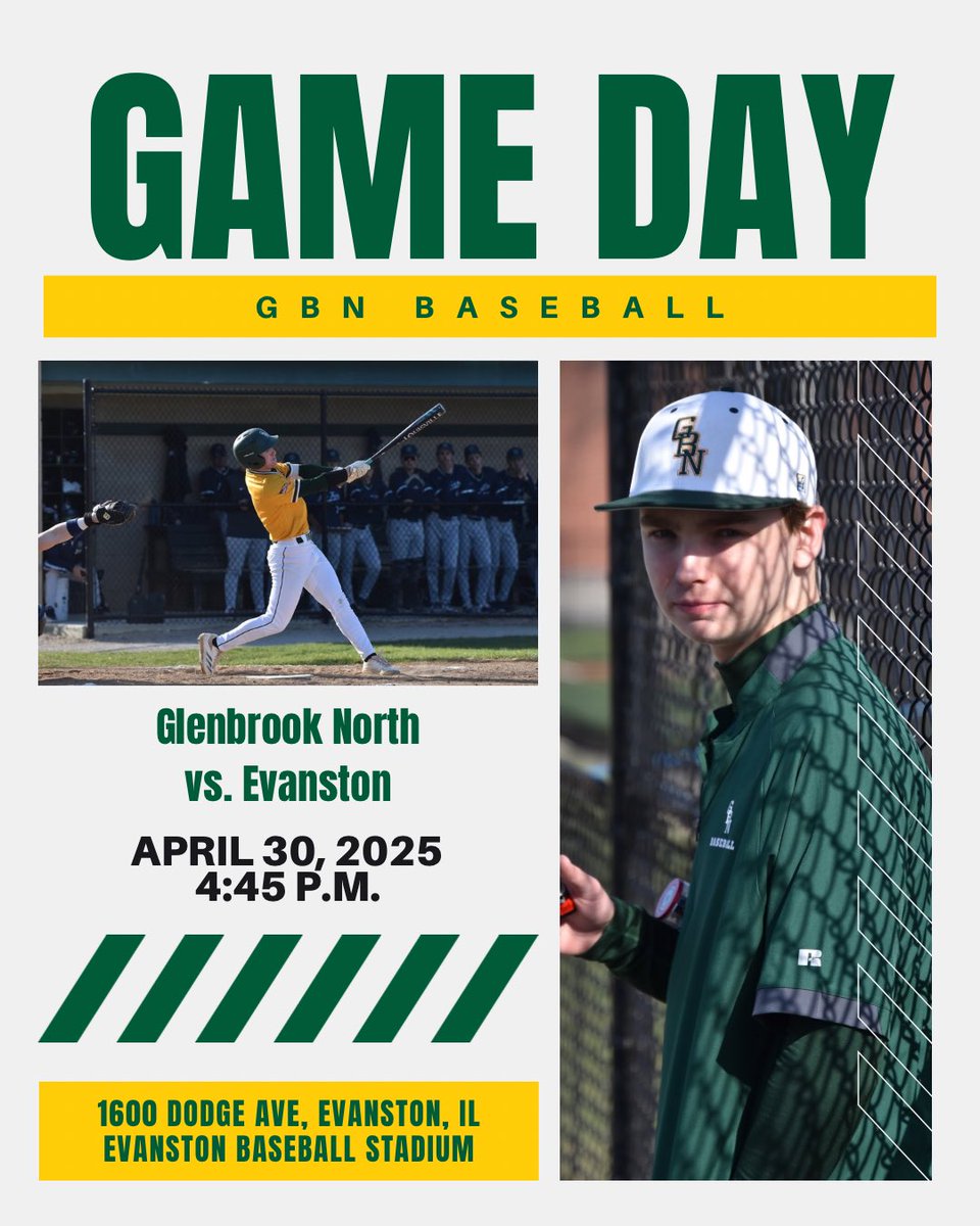 Glenbrook North Baseball (@gbn_baseball) on Twitter photo GAME UPDATE:
IT’S GAMEDAY!
🆚 <a href="/WildkitBaseball/">The Nation</a>
⏰ 4:45 p.m.
📍 Evanston Baseball Stadium
☁️ 57°
#gritoverglory
📸: Hayden Leven GAME UPDATE:
IT’S GAMEDAY!
🆚 <a href="/WildkitBaseball/">The Nation</a>
⏰ 4:45 p.m.
📍 Evanston Baseball Stadium
☁️ 57°
#gritoverglory
📸: Hayden Leven
