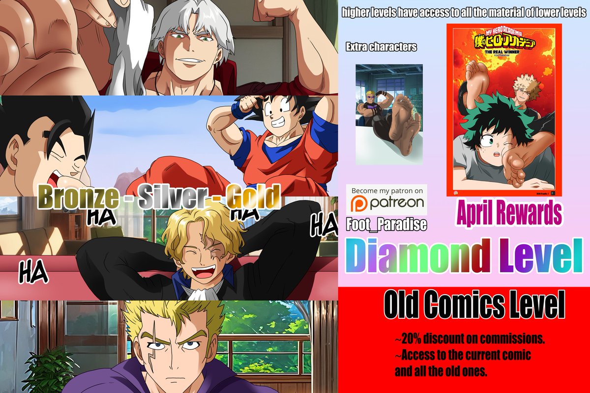 Join pqtreon to see everything we did this month! More illustrations and comics next month thanks to your support! 😁
🔸️ Dante, Gohan and Goku, Sabo and Laxus!
💎 Bakugo x Izuku comic 
💎 Hawkeye (Extra character)