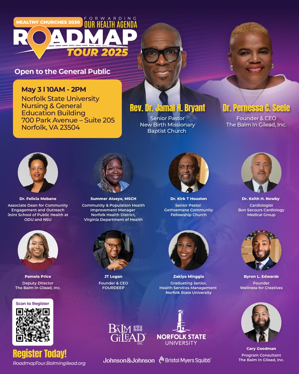 Norfolk, VA — What’s YOUR Health Agenda?
Join us for the FREE Healthy Churches 2030 Roadmap Tour!
🗓️ May 3 | 🕙 10AM–2PM | 📍 Norfolk State University

🎟️ Register: …ches2030roadmapnorfolk.eventbrite.com

#HealthyChurches2030 #HealthEquity #NorfolkVA