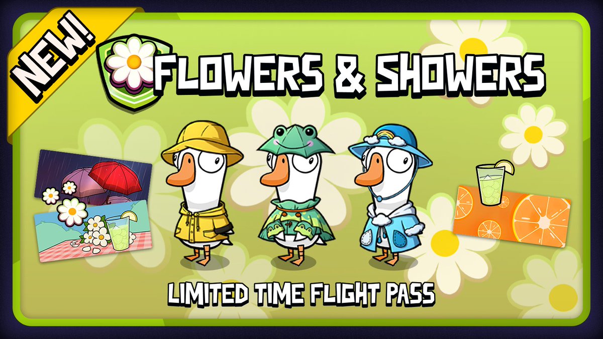 Flight Pass: Flowers &amp; Showers 🌻☔ Boarding Now!
Spring has sprung with Flowers &amp; Showers! Waddle through petals, dodge the drizzle, and don’t get caught quacking in the rain! 
#goosegooseduck #gagglestudios #ggdgame #ggd #limitedtime