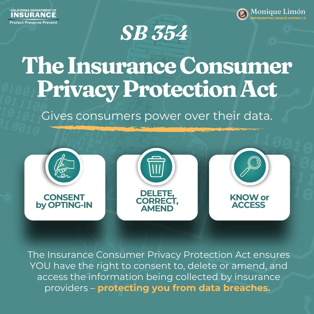 Senator Monique Limón (@moniquelimonca) on Twitter photo Yesterday my legislation to provide necessary updates to our insurance privacy laws, passed out of Senate Judiciary Committee! One step closer to ensuring consumers have power over their privacy. Thank you to, <a href="/CDInews/">CA Dept of Insurance</a> for your continued partnership in this effort. Yesterday my legislation to provide necessary updates to our insurance privacy laws, passed out of Senate Judiciary Committee! One step closer to ensuring consumers have power over their privacy. Thank you to, <a href="/CDInews/">CA Dept of Insurance</a> for your continued partnership in this effort.