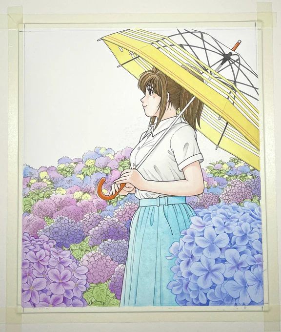 小色紙サイズ水彩イラスト『まりあ紫陽花』彩色過程 