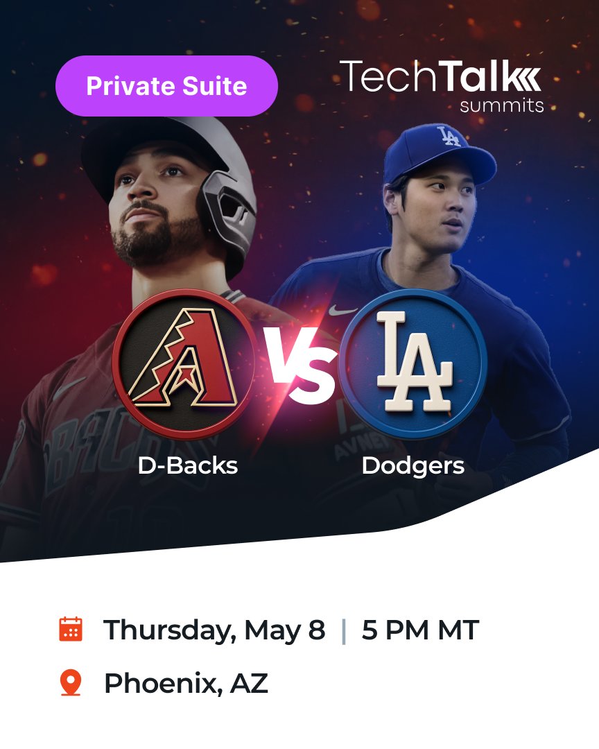 techtalksummits's tweet image. #PhoenixTech, join us next Thursday, May 8th in a private suite at Chase Field to watch the AZ Diamondbacks vs. LA Dodgers game, sponsored by #Genesys!⚾ Enjoy some drinks and stadium eats while you cheer on your favorite team and network with industry peers. Seats are almost…