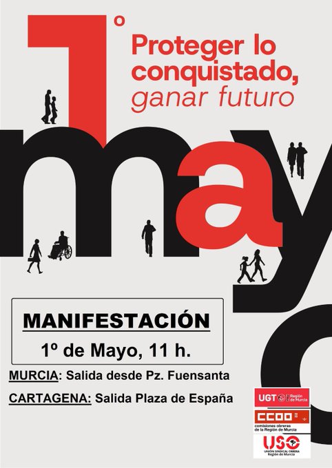 ✊🏻 <a href="/CCOORM/">CCOO Región Murcia</a>  #1MCCOO Murcia #ProtegerLoConquistadoGanarFuturo 
✊🏻 Este Primero de Mayo, hacemos un llamamiento a la movilización en defensa de los derechos sociales y laborales, y en respaldo al proyecto europeo como pilar de democracia social, convivencia y progreso.