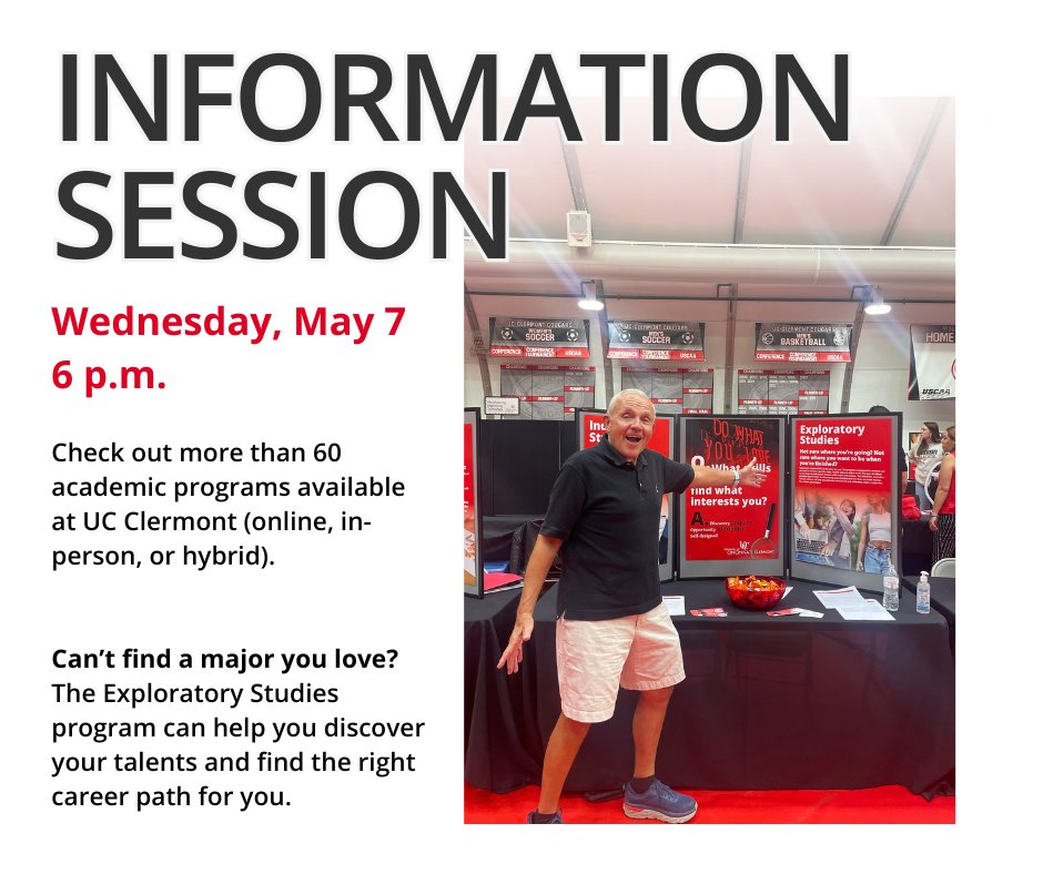 Undecided on your major? 🤔 Check out UC Clermont's info session next week to find the right choice for you! 
RSVP here: bit.ly/3GzObhX.