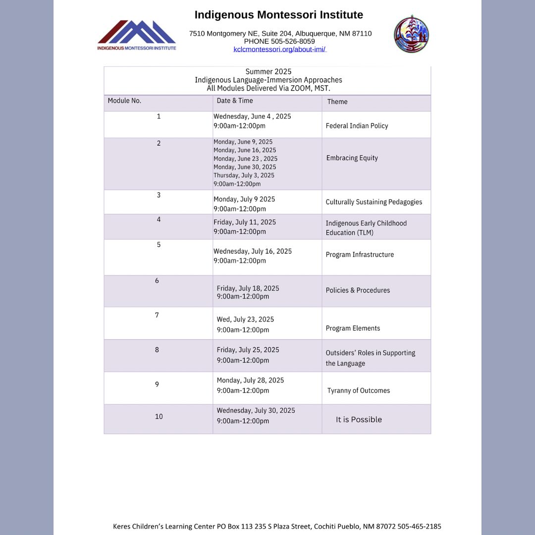 There is still time to sign up for this course. For questions reach out to Tenasha at (505) 526-8059 or by email at tenasha@kclcmontessori.org.

To sign up click here: kclcmontessori.org/training-cours…