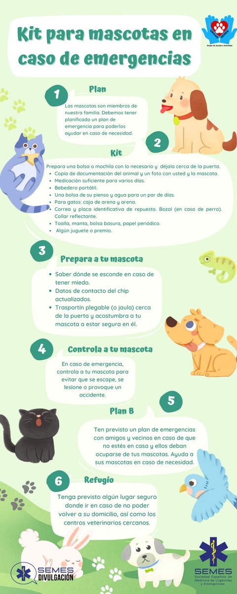 OneHealthSEMES's tweet photo. Merece la pena recordar que debemos tener preparado un kit de emergencia también para nuestras mascotas .
 En situaciones de emergencia nos facilitarán la situación 
@SEMES_, @divulgasemes, #apagon https://t.co/o8jwyTJhc4