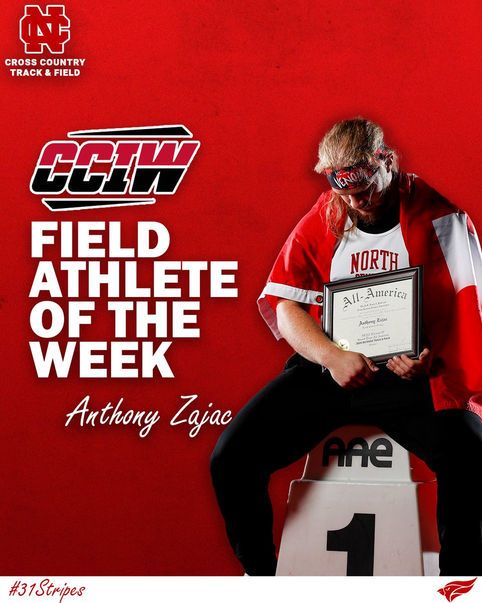 BIG MAN! BIG HONOR!

Anthony Zajac earns his FIRST CCIW Athlete of the Week honor! His mark of 55.59m in the Hammer Throw placed him 14th in the University/College division at Drake Relays.

#31Stripes